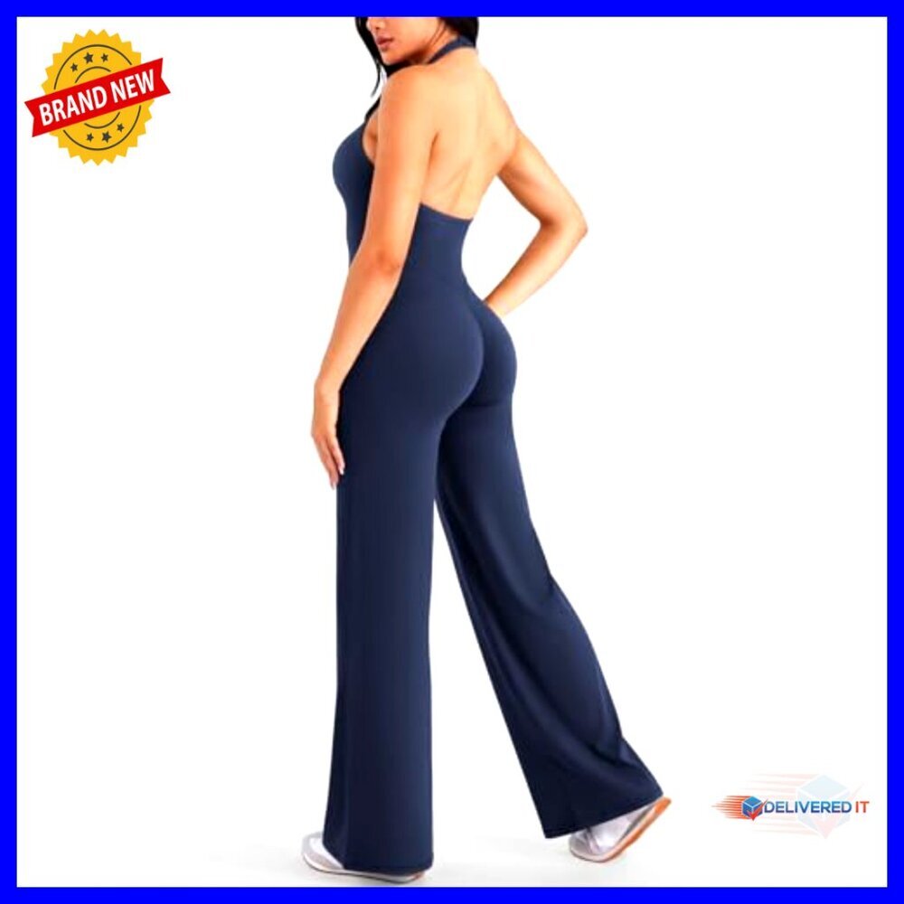 Women's Workout Jumpsuit Halter Leggings Adjustable Strap Yoga Gym - Picture 2 of 7